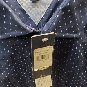New Tommy Hilfiger  LG Large Men’s Blue Print Casual Button Long Sleeve Shirt